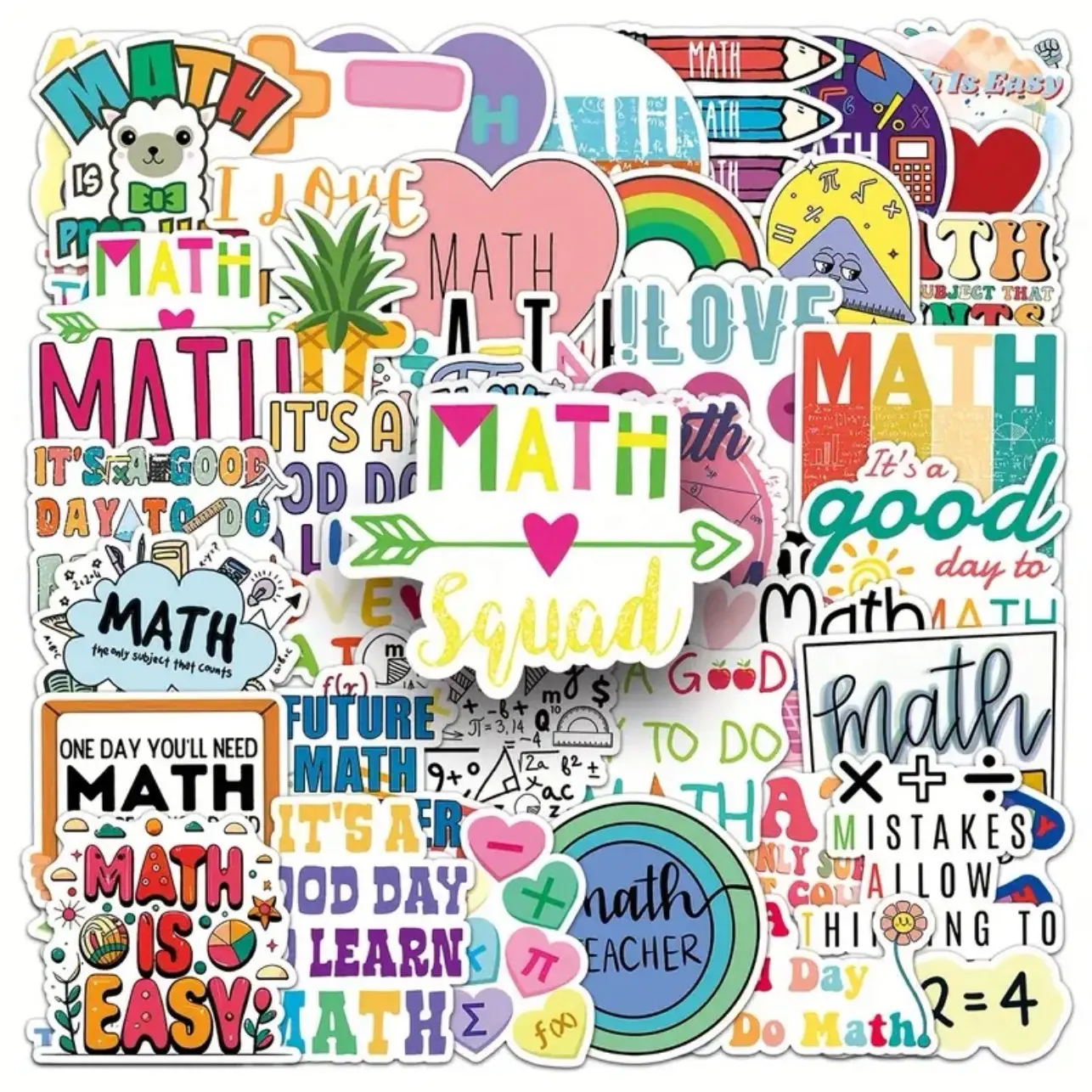 50 Pack of Math, Mathematics, Engineering, Teacher Themed Stickers and Decals. Waterproof