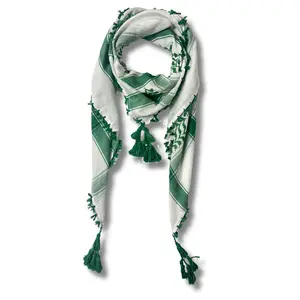 White & Green Kuffiyeh – Handcrafted Palestinian Scarf with Traditional Elegance