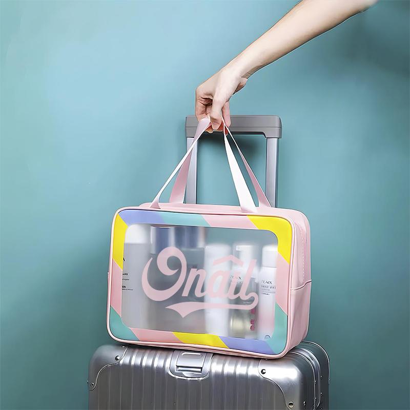 ONAIL Colorful Women's Travel Toiletries Bag 4-Piece Set with Handle, Large Capacity Translucent Waterproof Travel Cosmetic Bag, Durable PVC Material Makeup Organizer Pouch Makeup Storage Organizer Zip