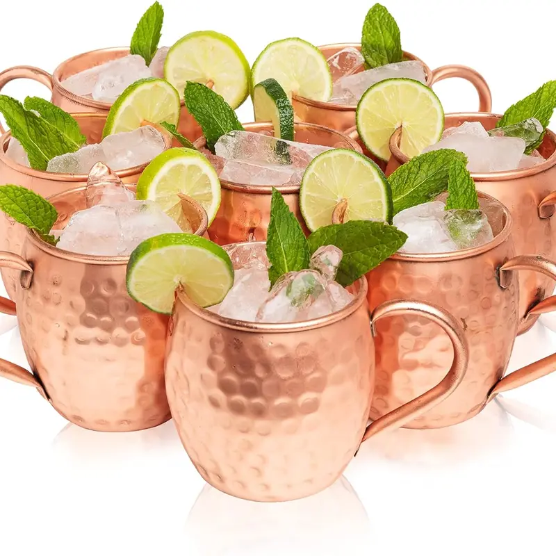 Kitchen Science Moscow Mule Copper Mugs Set of 8 (16oz) Handcrafted Design With Smooth Rounded Lip Drinkware Cocktails Thick Tumbler