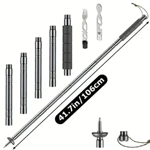 Multifunctional Folding Trekking Poles with Integrated Fork & Spoon | Adjustable Aluminum Hiking Staff for Camping, Survival & Outdoor Adventures
