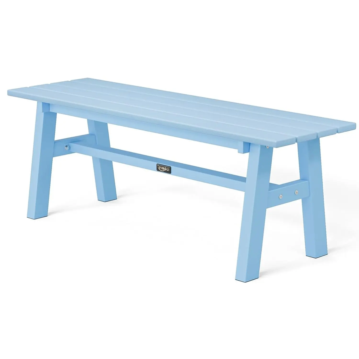 VINGLI 47” Outdoor Bench Garden Bench HDPE Porch Bench w/Metal Legs, Poly Lumber Patio Bench, 660 LBS Capacity Outdoor Backless Bench (Blue)