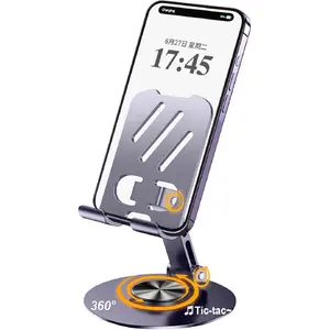 Cell Phone Holder, Universal Adjustable Desktop Stand, Portable 360 Rotating Foldable Cell Phone Stand° Multi-angle with Non-slip Metal Base, for iPhone, iPad, Purple
