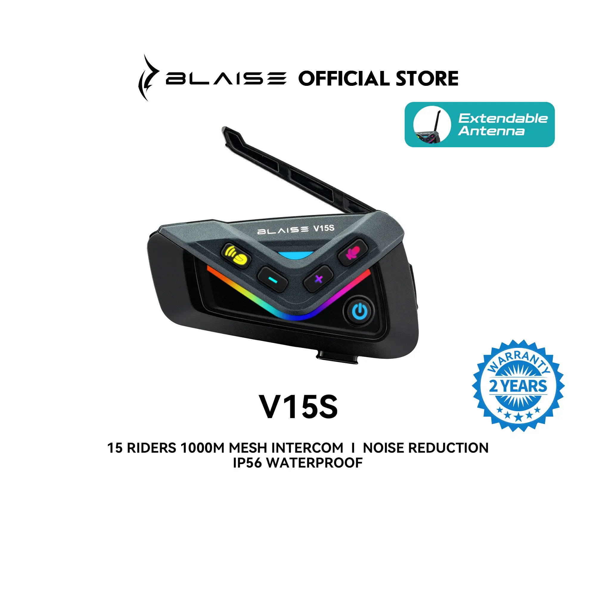 Blaise V15S Motorcycle Bluetooth Headset, 15-Rider MESH Intercom,Off-Road Vehices ORV, Snowmobile, Side x Side, ATV Communication for Every Terrain ,Range 1000m, Dual-Chip Crystal Clear at 70mph, 25H Battery & IP66 Waterproof, ️ Music Sharing