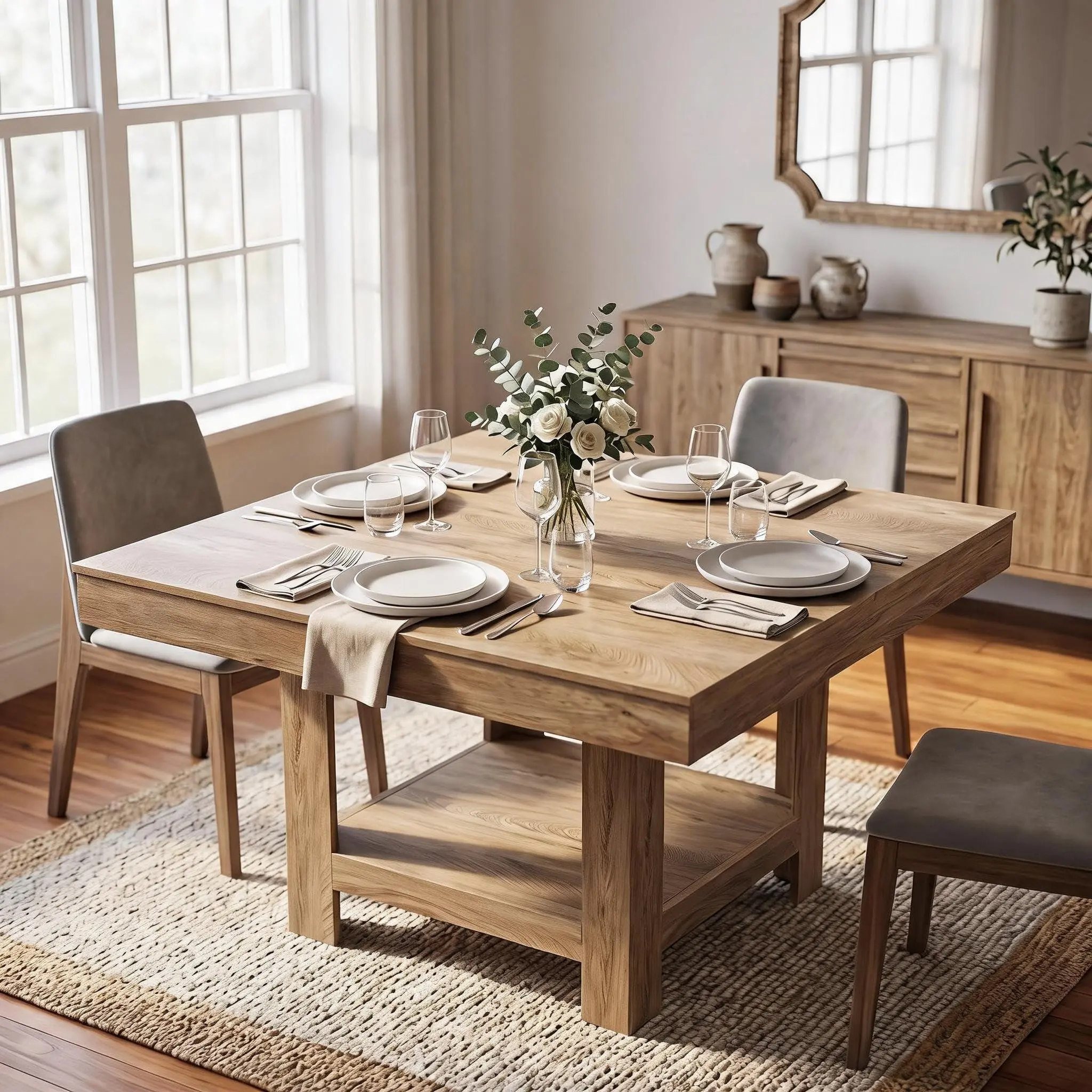 GARVEE 47.2 Inch Square Dining Table, Triangle Metal Frame 400Lbs Kitchen Table