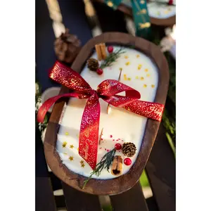 Christmas Wooden Dough Bowl Candle Hand Crafted Multipurpose Home Decor Farmhouse Soy Wax Scented Natural Aroma Holiday Gift Decoration Items