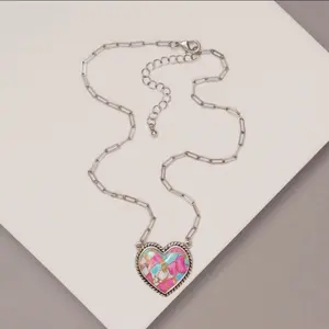 Cotton Candy Western Heart Necklace-Fashion Jewelry