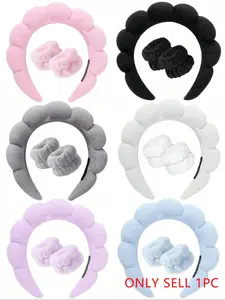 3-Piece Spa Headband and Wristband Set, Soft Velvet Fluffy Puffy Sponge Makeup Headband for Facial Cleansing and Skincare, Headbands Women