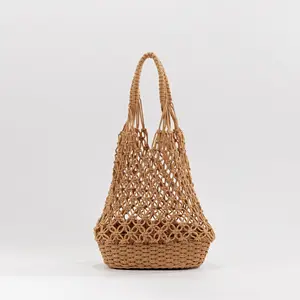 The Hamptons Woven Bucket Bag - Crochet Straw Hobo Shoulder Bag for Beach & Vacation