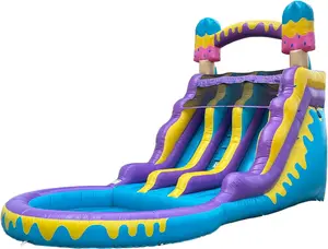 16ft Tall Ice Pop Inflatable Water Slide Dual Lane with Pool- 24ft Long, 100% PVC Vinyl, Commercial Reinforced, Backyard Summer Wet/Dry Fun, Front Entry Easy Supervision, Includes Blower