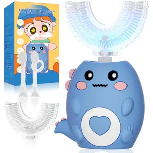 Kids U Shaped Electric Toothbrush, with 3 Cleaning Modes, with 4 Brush Heads, 360 °     Sonic Automatic Toothbrush, IPX7 Waterproof Cartoon Dinosaur Design (Ages 2-12)