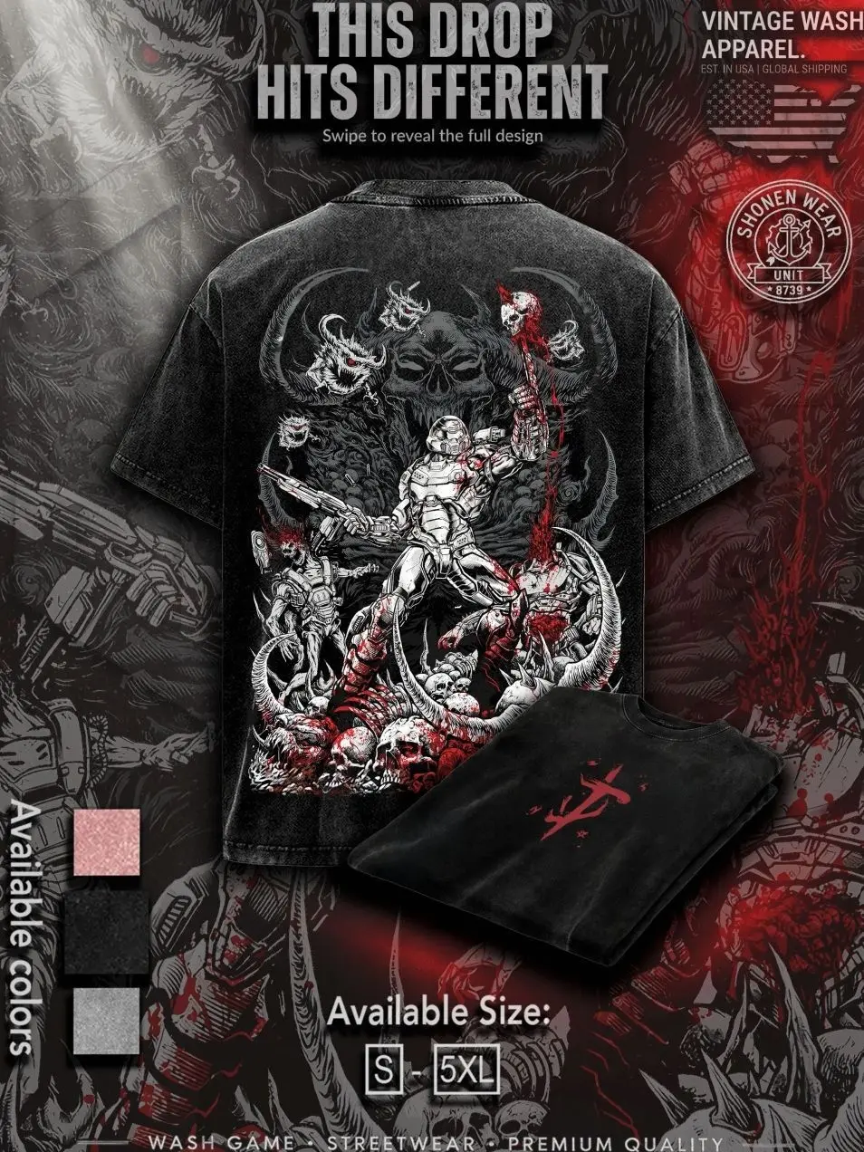 Doom the Dark Ages Eternal v2 doom slayer Game RPG action fps GOTY Washed Tshirt 2 Sided Cotton unisex graphic tees hoodie game merch Menswear Clothes Soft Top Apparel ZH0