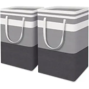 2 Pack Large Laundry Basket 75L, Tall Freestanding Waterproof Collapsible Clothes Hamper Bag with Easy-Carry Handles, Foldable Laundry Sorter Box for Closet Clothing Toy Organization, Bathroom Laundry Room Organiser, Home Storage Solutions