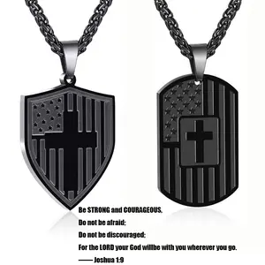 American Dog Tag Necklace Bible Verse Pendant Necklace, Mens Boys Jewelry Gifts