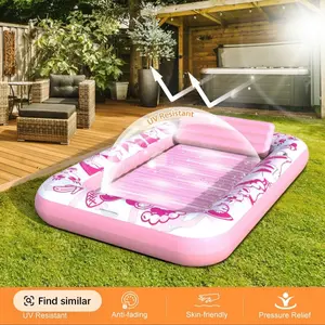 Viyawise Comfortable Soft Lounger Inflatable Tanning Pool Lounge Float with Cup Holder 70"x47" & 85"x57" for Sunbathing and Relaxation UV Resistant Anti-fading Skin-friendly Pressure Relief