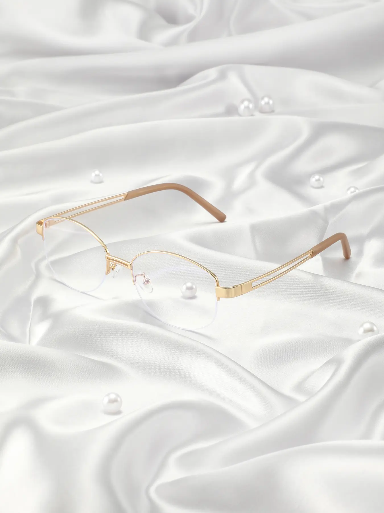 Women's Metal Oval Half Frame Hollow Leg Decorative Glasses, High Quality Eyewear, Stylish Trendy Eyewear, Distinctive Leg Design, Durable PC Lenses, Cute European Style, Fashion College Look, Perfect for Street Photography