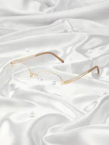 Women's Metal Oval Half Frame Hollow Leg Decorative Glasses, Durable PC Lenses, Cute European Style, Fashion College Look, Perfect for Street Photography