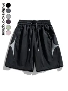 Men's Summer Colorblock Patchwork Gym Streetwear Sports Shorts, Casual Fitted Drawstring Loose Breathable Pants, Trendy Workwear Style