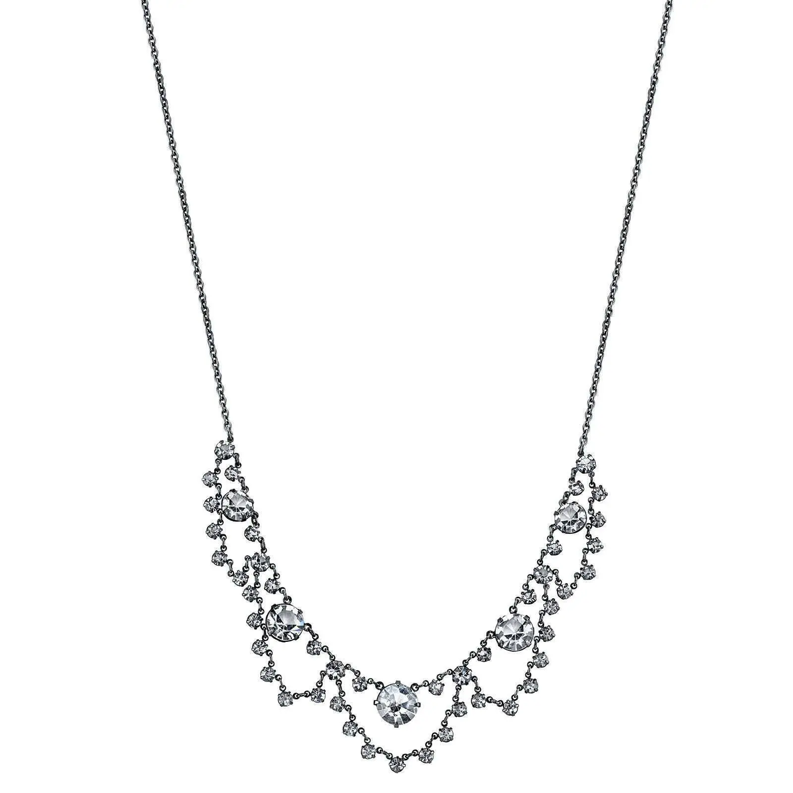 Clear Austrian Crystal Collar Necklace 16" + 3" Extender - Unique Vintage-Inspired Design