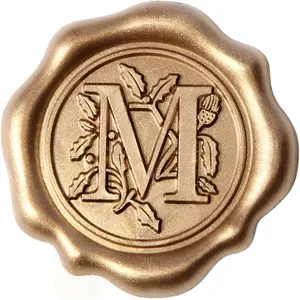 Antique Gold Initial Alphabet Adhesive Wax Seal Stickers Pack of 50 Letter M for Thanksgiving Card Gift Wrap Wedding Engagement Party Invitation