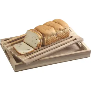 Wooden Bread Cutting Board with Crumb Catcher Tray Holder, Bread Slicer for Homemade Bread, Serving Tray for Kitchen Use