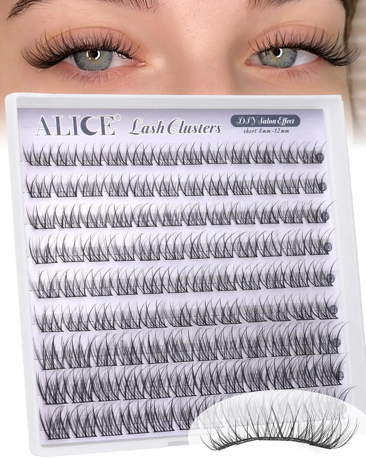 Natural Wispy Lash Clusters 8-12mm C-Curl Individual Eyelash Extensions DIY Soft Thin Band