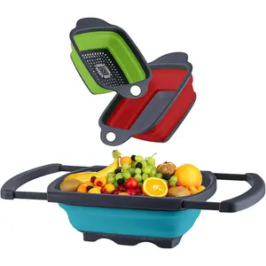3 Pack Collapsible Silicone Colander Set Extendable Over Sink Foldable Kitchen Food Strainer Basin