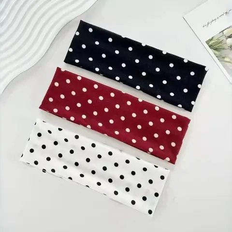 3-Piece Polka Dot Hairband Set, Women's Matching Elastic Fashion Headbands, Casual Simple Headwear for Women & Girls, Minimalist Round Pattern Hair Accessories