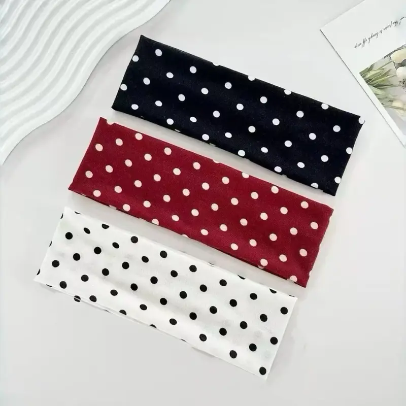 3-Piece Polka Dot Hairband Set, Women's Matching Elastic Fashion Headbands, Casual Simple Headwear for Women & Girls, Minimalist Round Pattern Hair Accessories