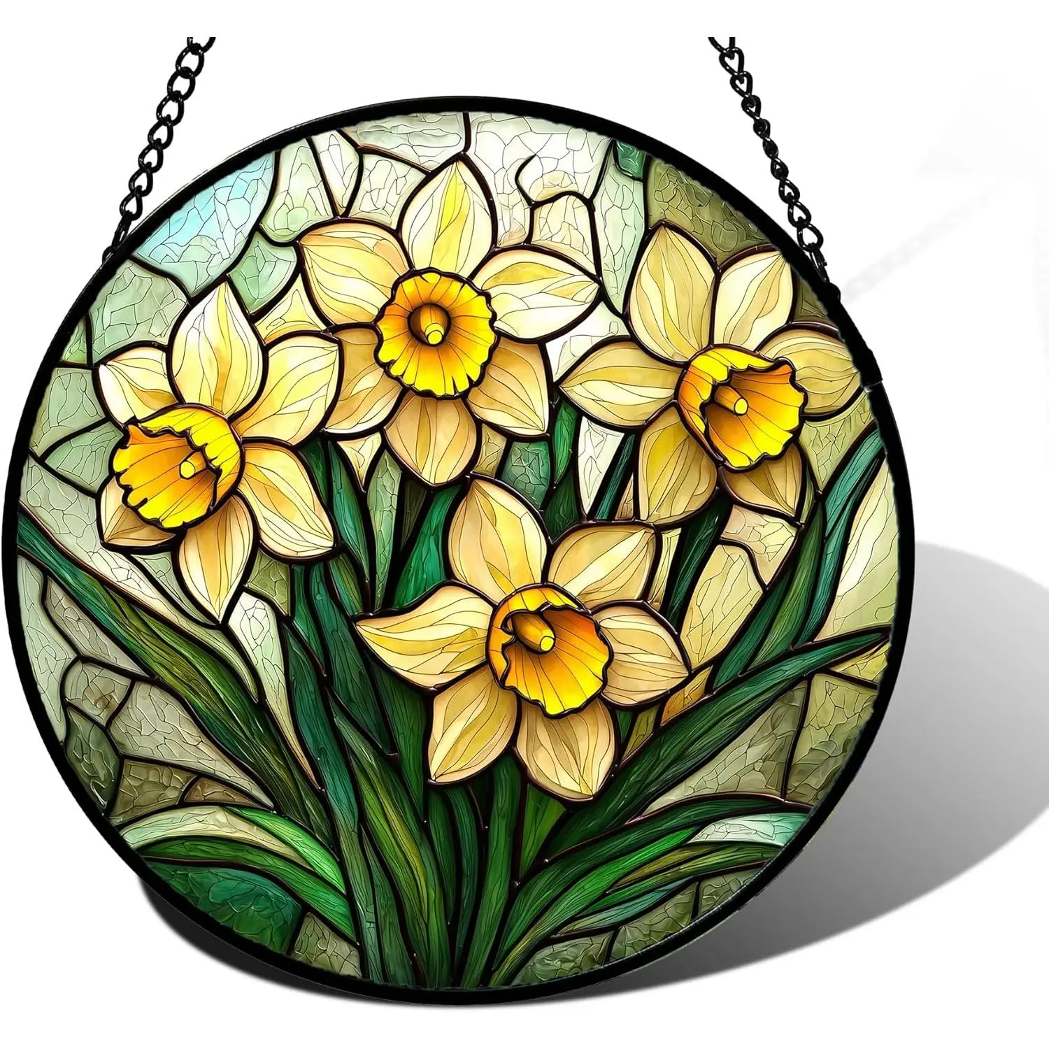 6.3 in Colorful Metal Stained Glass Window Hanging - Rich Daffodil Light Decor Sun Catcher Glass Panel Kit, Women's Home/Garden Gift for Valentine's Day, Anniversary (Mom/Wife Recipient)