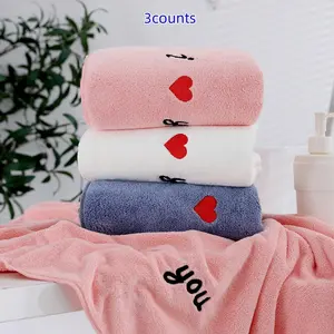 Random Color Heart Pattern Bath Premium Towel Set, Soft Super Absorbent Towel, 3 Counts/set Soft, Bathroom Supplies for Home Hotel Salon Dormitory Vacation