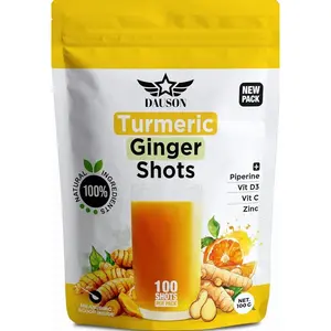 Turmeric Ginger Supplements with Piperine, Vitamin C, Vitamin D3 & Zinc | 100 Servings of Ginger Turmeric Shots for Joint, Heart, Brain, Gut & Skin Health | Ayurved | Powder