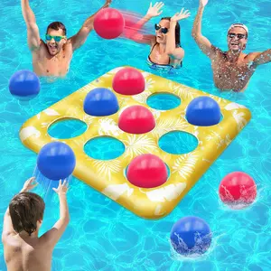 Pool Toys for Kids Adults, Tropical Leaves Inflatable Swimming Pool Tic Tac Toe Game with 10 Balls Fun Summer Party Lake Above Ground Float Game Water Ball Toys for Kids Teens Adult (Yellow)