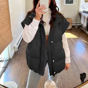 Womens Casual Oversized Puffer Vest Stand Collar Full Zip Sleeveless Bubble Puffer Vest Quilted Padded Warm Coat Outwear Womenswear Adjustable