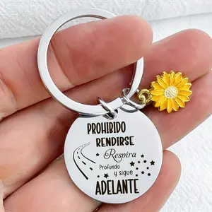 1/20pcs Stainless Steel Keychain with Spanish Inspirational Quote, Engraved Friendship Keyring with Daisy Charm – Perfect Gift for Colleagues and Good Friends, Casual Styl