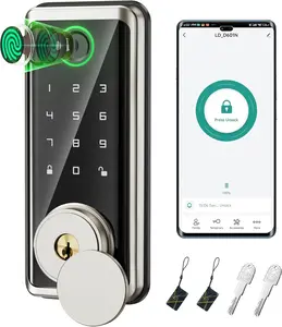 Keyless Entry Door Lock,  Auto Locks for Front Door & Key Fobs & Remote Control, Keypad Deadbolt Digital, Fingerprint Door Lock with Code, Cerraduras Inteligentes, IP68, Satin Nickel