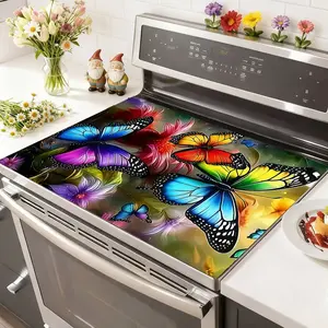 Soft Electronic Stove Panel Protector Pad, Stove Plate, Butterfly Flower Design, Scratch Resistant, Easy to Clean, Multi-Purpose Household Kitchen Cover