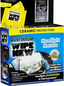 Rust-Oleum HDLCAL Wipe New Headlight Restore Liquid - 0.5 FL OZ, Nano-Polymer Formula for Oxidized Headlights, Includes Polishing Pad & Microfiber Towel