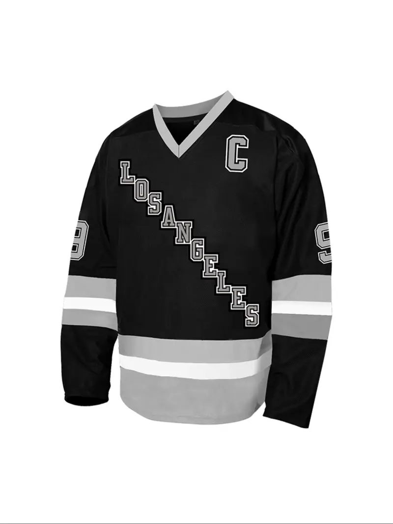 Men's Ice Hockey Jersey 99 black Embroidered Casual Training T-Shirt, Embroidery Sportswear, Sporty V-Neck Long Sleeve, Loose-Fitting All Seasons