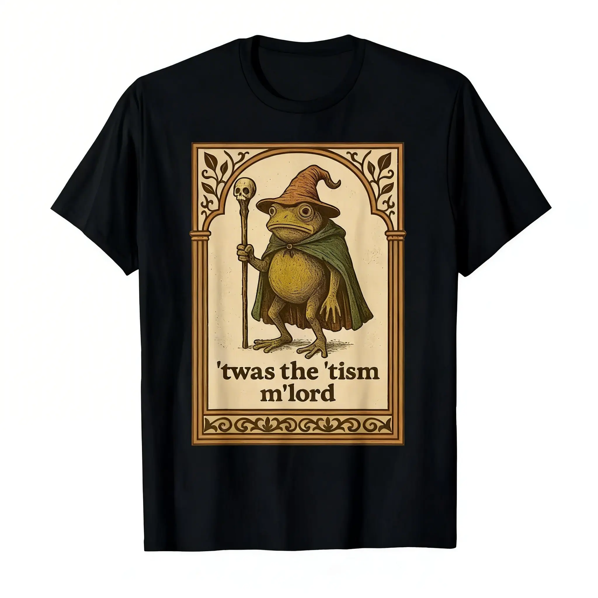 Men's Classic Short Sleeve Round Neck Cotton Casual T-Shirt - T-Shirt-Black (180g), Funny Medieval Wizard Frog Print, Autism Consciousness "This is my disease" Slogan, Skin-Friendly, Ideal for Comic-Con & Daily Wear, Great Adult Gift, 3XL