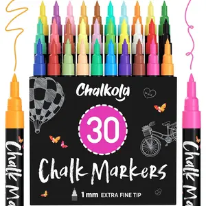 30 Pack 1mm Extra Fine Tip Liquid Chalk Markers, Pastel & Neon Erasable Dry Erase Chalk Pens for Blackboard, Window, Bistro, Car