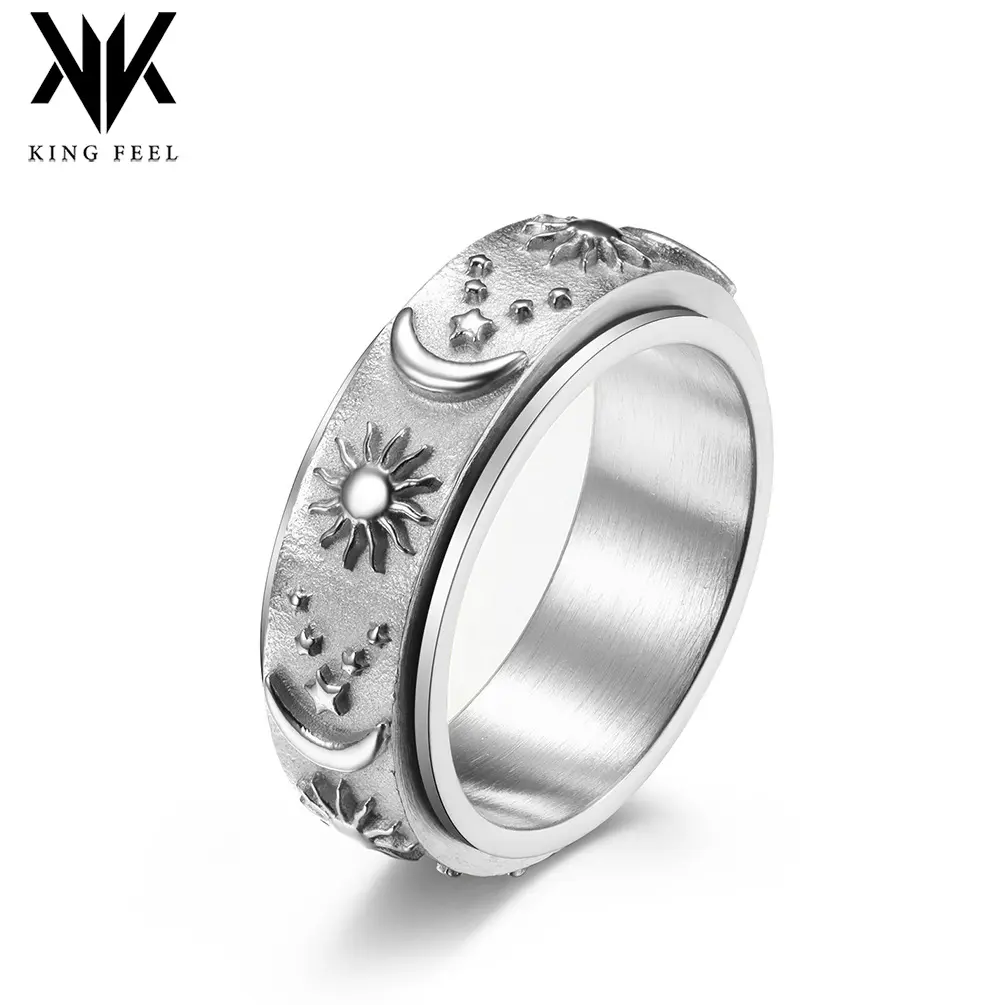 Star-Moon-Sun Rotatable Stress Relief Titanium Steel Ring - Fashion Costume Jewelry Hand Accessory, Sun Motif, Titanium Construction, Sun Motif Rings, Titanium Construction Rings