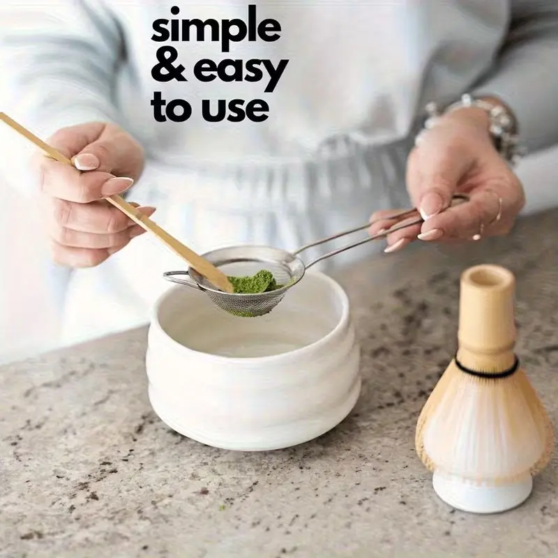 3pcs/set Traditional Matcha Starter Set, Japanese Tea Tools, Bamboo Whisk Chasen, Scoop Chashaku, Stainless Steel Sifter, Basic Matcha Tea Making Kit