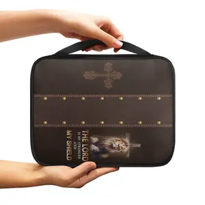 Lion Print Bible Cover Bag, Durable Polyester Design, Portable Handle & Zipper Closure, Ideal for Church & Daily Use, Versatile Storage Bag
