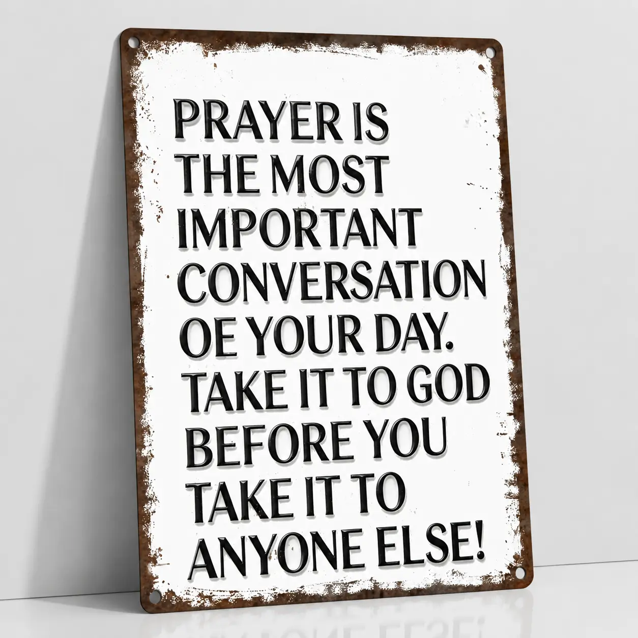 Vintage Aluminum Rectangular Wall Hanging Sign, 8x12 in Decorative Christian Religious Wall Decor with Inspirational Prayer Quote "Prayer Is The Most Important Conversation" to Remind Homeowners