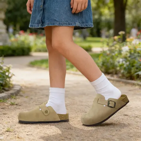 Lumubby Kids' Suede Clogs, Classic Non-Slip Snug Fit Slipper Shoes with Adjustable Strap & Contoured Cork Footbed for Boys & Girls, Non Slip Slippers, Kid Slippers