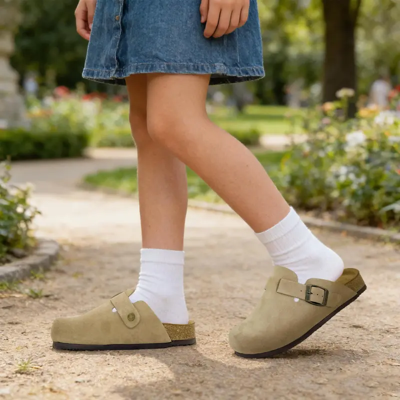 Lumubby Kids' Suede Clogs, Classic Non-Slip Snug Fit Slipper Shoes with Adjustable Strap & Contoured Cork Footbed for Boys & Girls, Non Slip Slippers, Kid Slippers