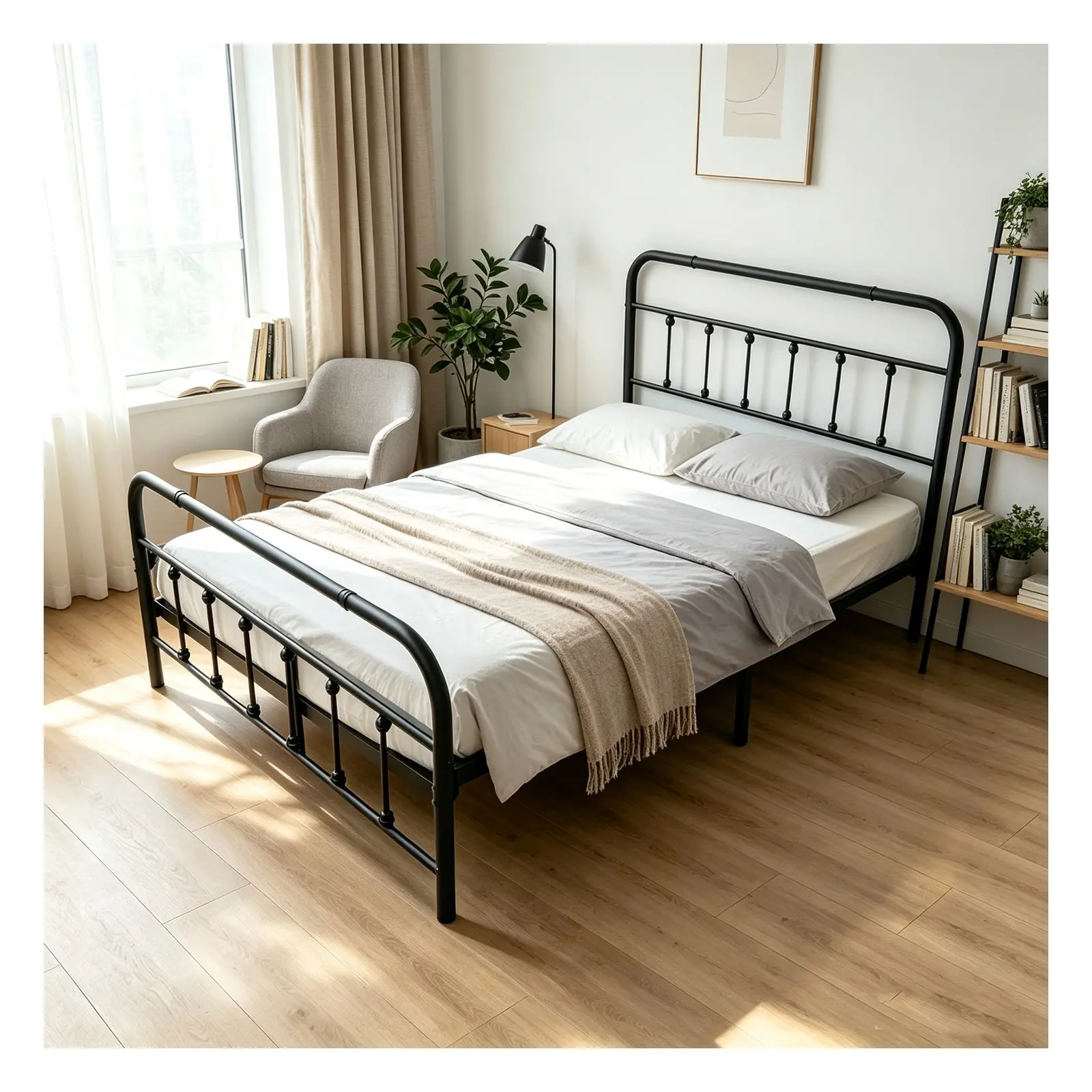 Twin/Full/Queen Size Metal Platform Bed Frame with Headboard and No Box Spring Needed, Black/Charcoal Gray