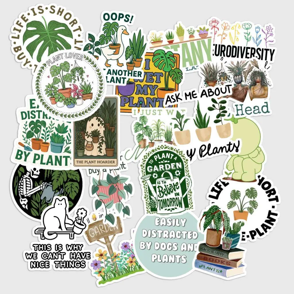 Sticker Pack 20 Plant Lover Sticker Greenery Aesthetic Vinyl Decal for Laptop Water Bottle Simple Plant Design for Nature and Garden Lovers