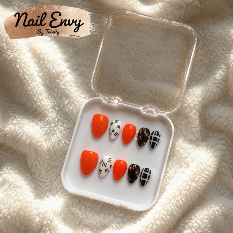 Autumn Almond Press On Nails | Pumpkin Spice Reusable Glue On Set